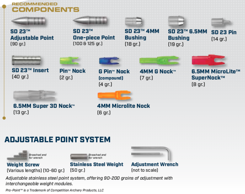 Components for the Superdrive 23 Carbon Arrow