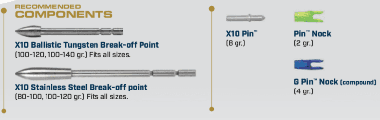 Components for the X10-Pro tour aluminum carbon arrow