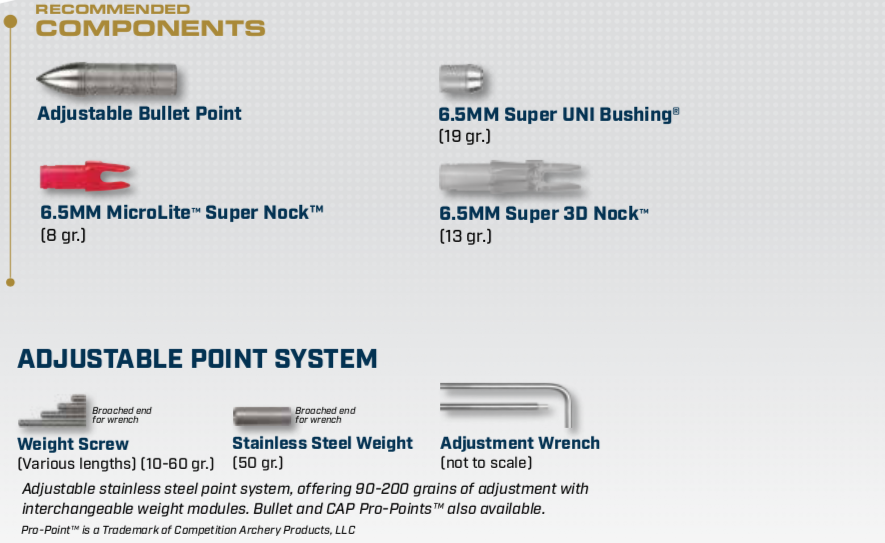 Components for the X27 Aluminum Arrow